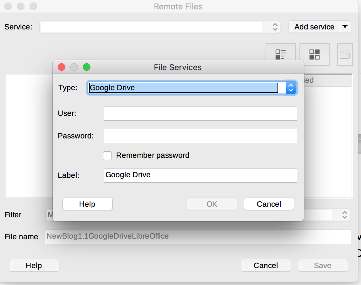 LibreOffice Remote Servers dialog