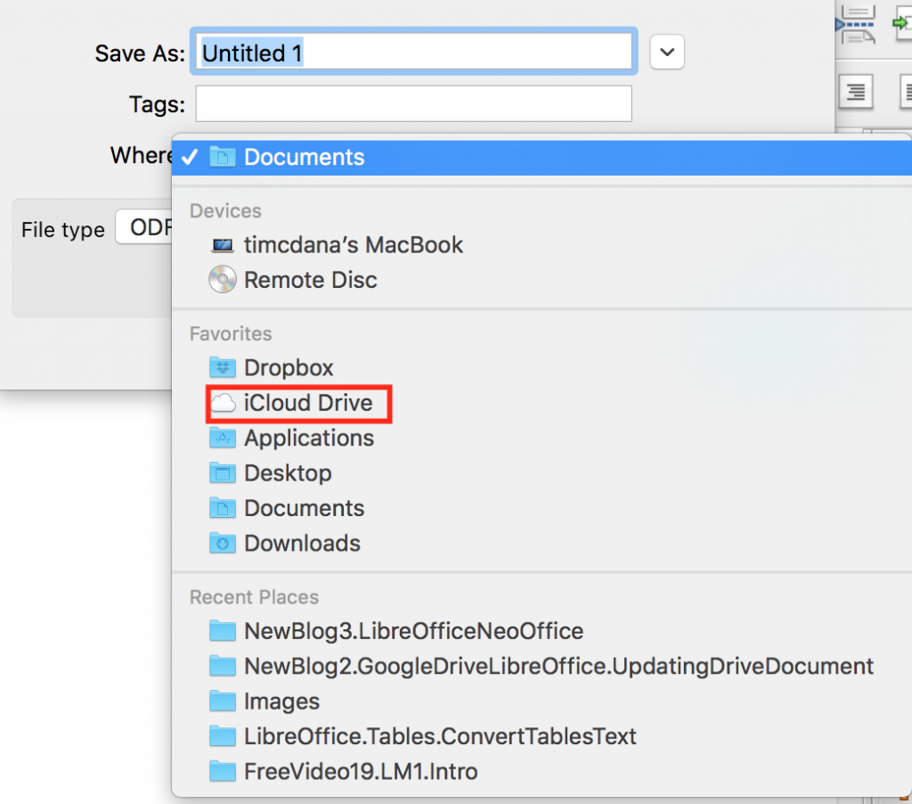 NeOffice save document to iCloud