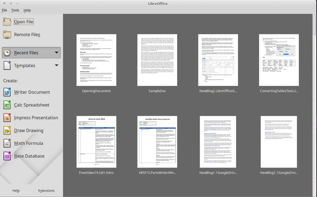 Recent documents in LibreOffice StartCenter