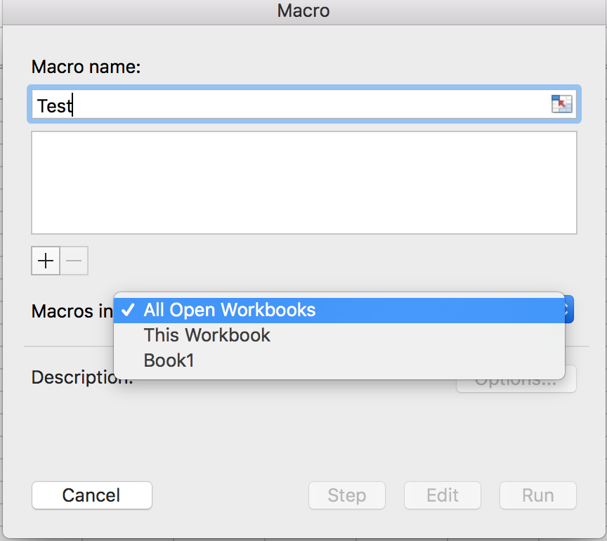 Excel for Mac macro dialog