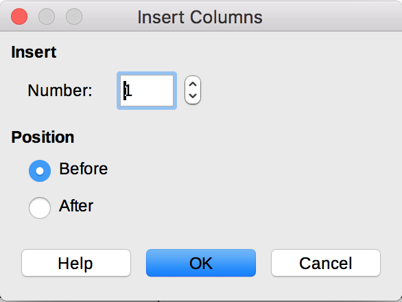 Insert Columns dialog