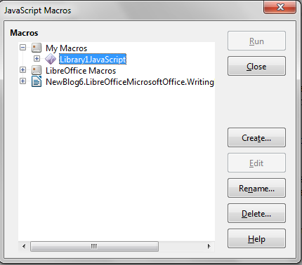 JavaScript macro dialog