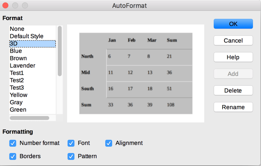 AutoFormat dialog in LibreOffice