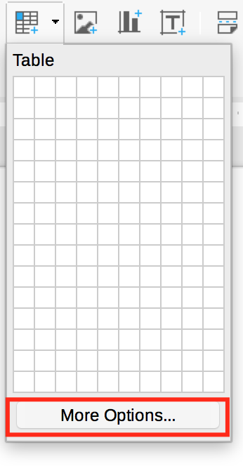 More Options button in Insert Table icon for LibreOffice