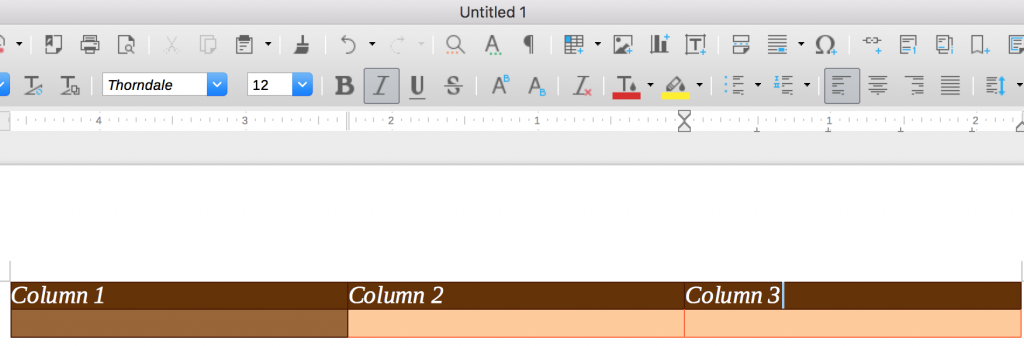 Example of a table in LibreOffice