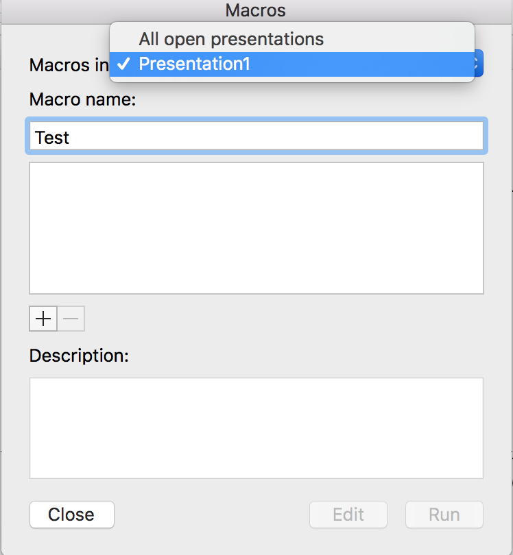 PowerPoint for Mac macro dialog