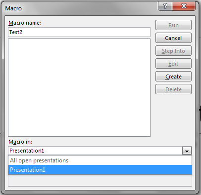 Microsoft PowerPoint macro dialog
