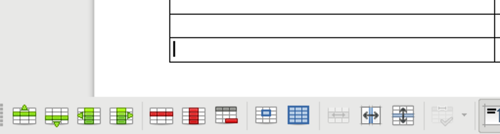 Table toolbar in LibreOffice Writer