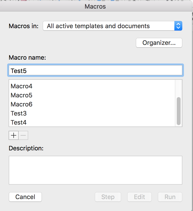 Word for Mac macro dialog