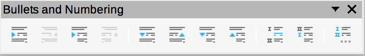 Bullets and Numbering toolbar