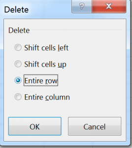 Delete dialog in Excel