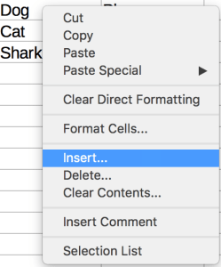 Right-click menu in LibreOfficeCalc