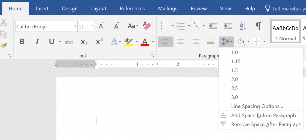 Paragraph section in Home ribbon in Word 2016
