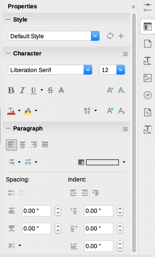 Sidebar in LibreOffice Writer