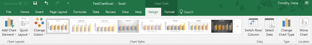 Chart Tools ribbons in Excel for Windows