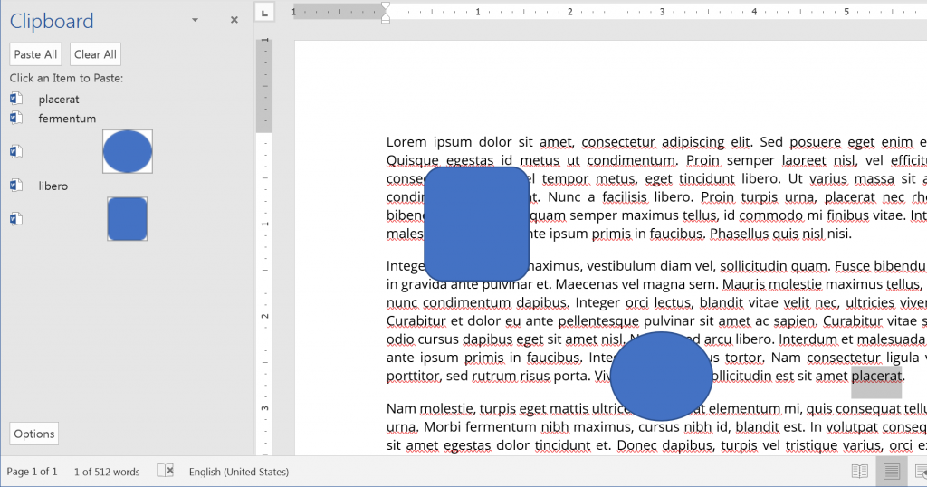 Clipboard in Microsoft Word 2016